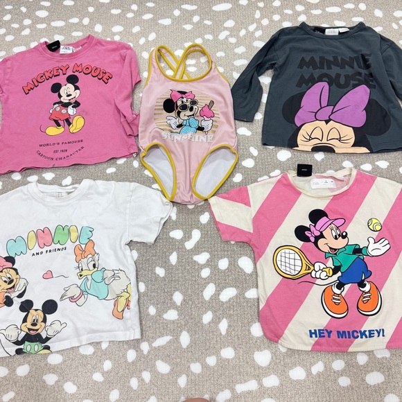 Zara Other - Lot of 5 Zara Kids Disney Minnie Mouse swimsuit tee long sleeve graphic tennis